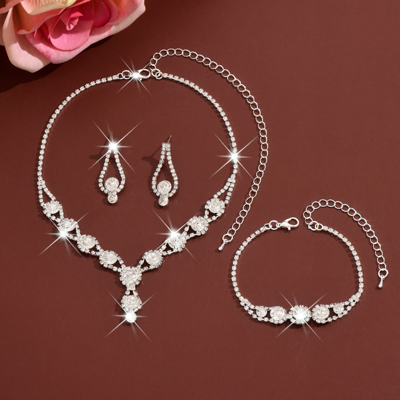 Conjunto de joyería de novia de lujo collar pendientes y pulsera_voghion.com