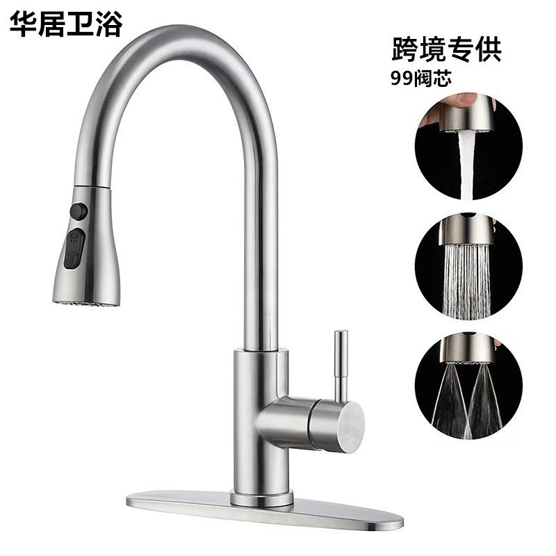 Foreign Trade Kitchen Hot and Cold Faucet 304 Stainless Steel Sink Sink Pull-Out Telescopic Multi-Functional Anti-Splash