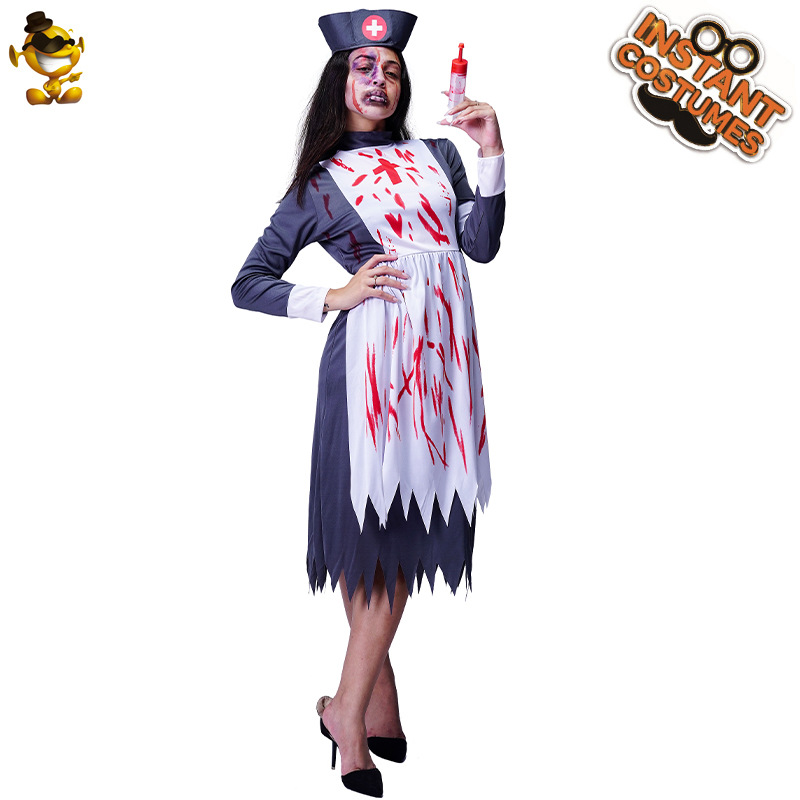 Traje de Halloween de las mujeres Zombie mancha de sangre traje de enfermera Zombie chica doctor fiesta traje de rendimiento de la etapa