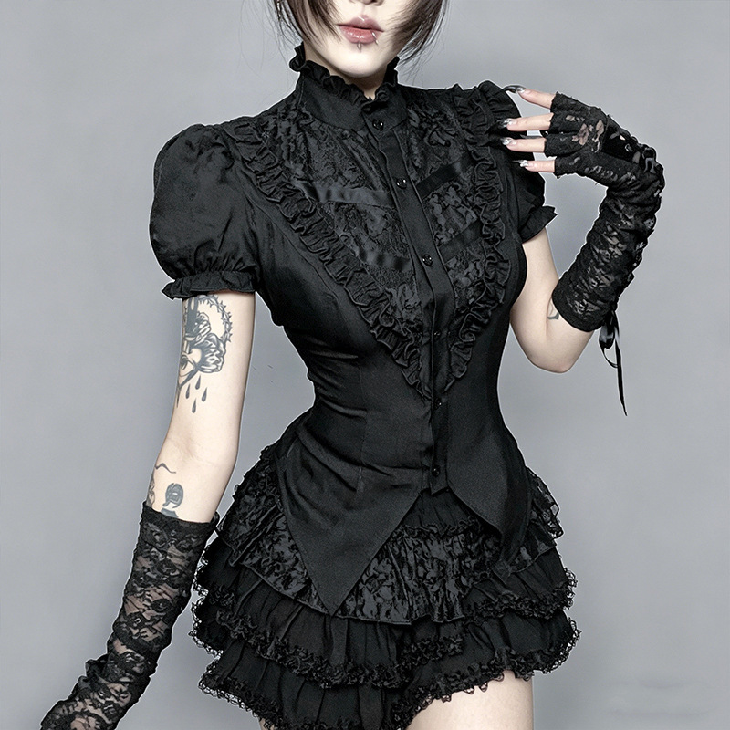 Cf26087 Antique-Style Lace Shirt, New Summer Style Subculture Sexy Versatile Personalized Comfortable Set Cf26087 Antique-Style Lace Shirt, New Summer Style Subculture Sexy Versatile Personalized Comfortable Set