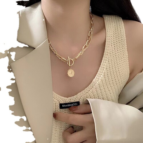 European and American temperament double-layer minimalist necklace, new personalized beauty head TO clasp collarbone lady necklace accessories wholesale