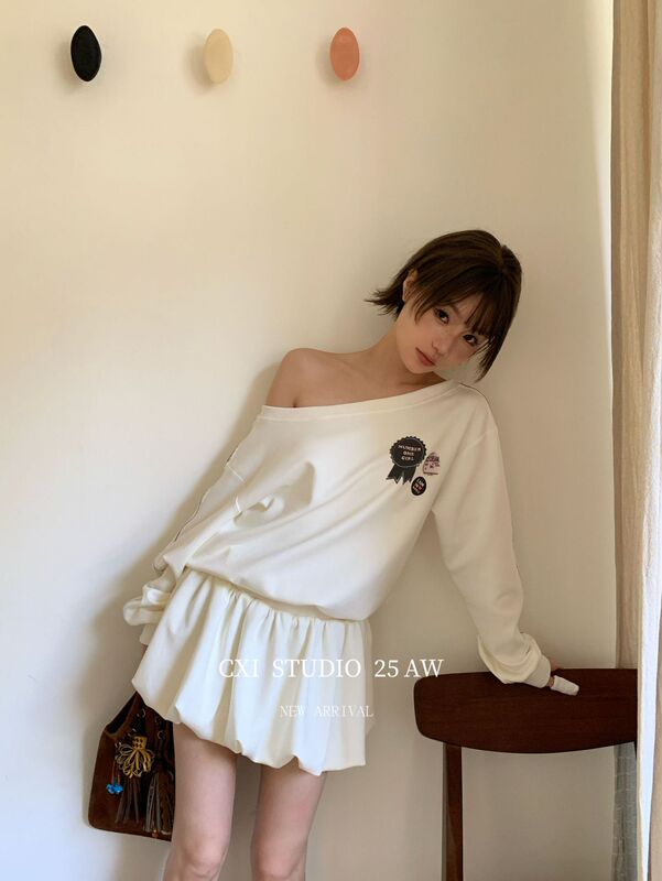 CXI甜美氛围感穿搭连衣裙秋季气质卫衣花瓣裙修身连衣裙甜辣ins风|undefined