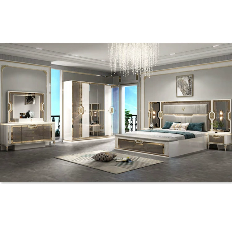 Панель прямых продаж с фабрики, современный простой 1.8m двуспальная свадебная кровать для главной спальни, комплект мебели из пяти предметов