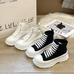 Spring and summer new canvas high-top white shoes for women and men McQueen thick soles for heightening couples casual and versatile ins single shoes