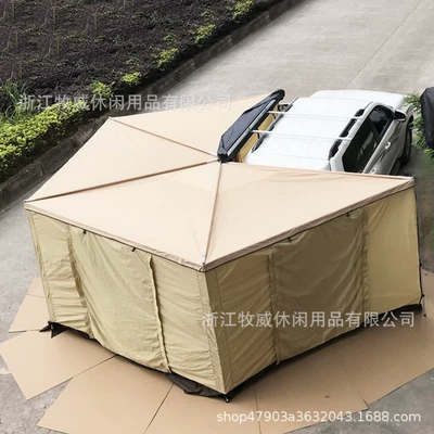 Fan-Shaped Pentagonal Automatic Outdoor | Avtomobil yan çətirləri - excluding-the-canopy-270-quick-open-fan-shaped-canopy-with-khaki-exterior-and-black-vinyl-interior-fabric-radius-2m