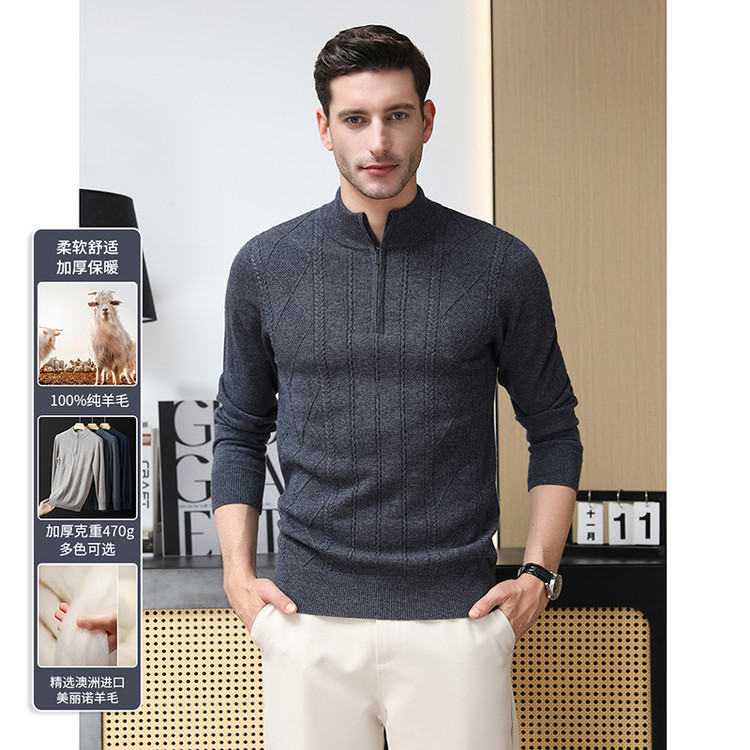 Otoño y invierno de lana de hombre nuevo punto hombre de mediana edad negocios ocio con cremallera cuello comercio exterior grueso suéter simple