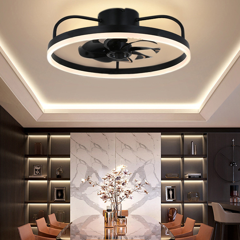 Cross-border ceiling fan lamp minimalist iron chandelier retro industrial wind ceiling fan lamp variable frequency LED restaurant lamp manufacturer