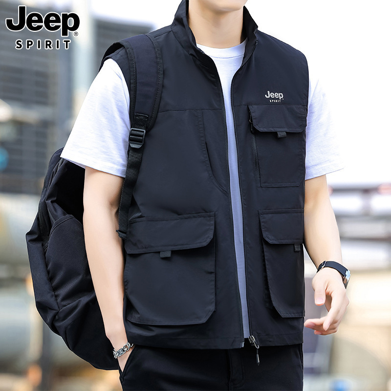 JEEP吉普春季男速干背心帅气马夹马甲外穿休闲立领户外运动8580|undefined