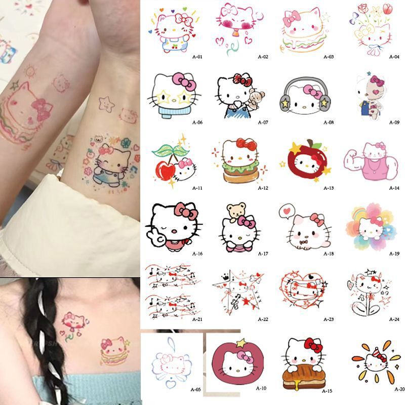 Creative Dopamine Kitty Cat Colorful Tattoo Stickers Cute Waterproof Long-Lasting Arm Stickers for Girls Who Love Fashion Ins