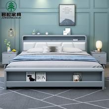 现代简约北欧软靠实木床床头带充电功能高箱储物大婚床1.5/1.8米