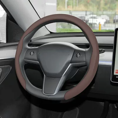 non-slip, wear-resistant, interior modification — Steering wheel cover - 5d-nappa-leather-belt-hole-coffee-brown-38cm