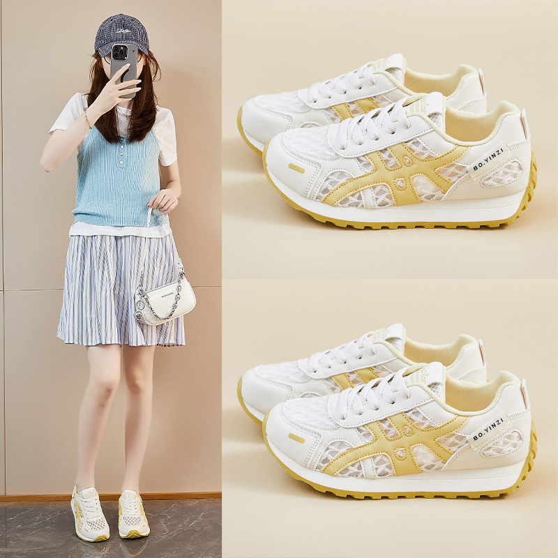 Dexun Little White Shoes Mujer Mesh Transpirable 2025 Verano Nuevo todo fósforo Super Fire Forrest Shoes Casual Single Net Running Shoes