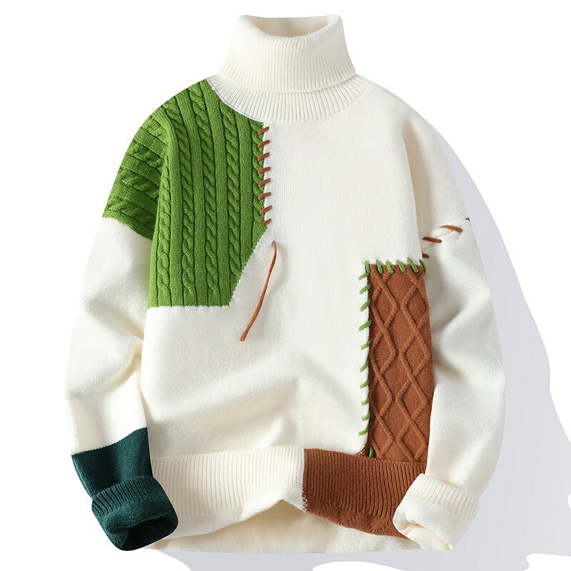 Foreign Trade Men's Clothing Autum New High Collar Pullover Color Block Thickeneded Knitwear Youth Men's Casual Knitwear Foreign Trade Men's Clothing Autum New High Collar Pullover Color Block Thickeneded Knitwear Youth Men's Casual Knitwear