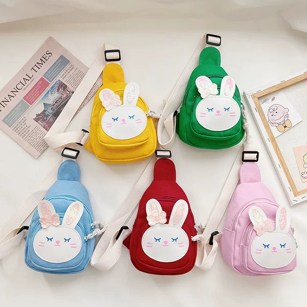 2022 Children's Bag Girls' Crossbody Bag Fashion Princess Girl Baby Cute Rabbit Canvas Shoulder Bag