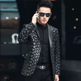 定制海宁真皮皮衣西装外套男绵羊皮印花时尚2026春秋新款商务休闲