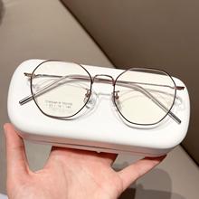 新款超轻文艺复古多边形钛架眼镜框批发女高级感丹阳眼镜可配近视