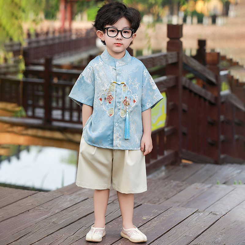 男童短袖唐装汉服夏季2025新款小童端午节夏装国风儿童新中式套装|undefined