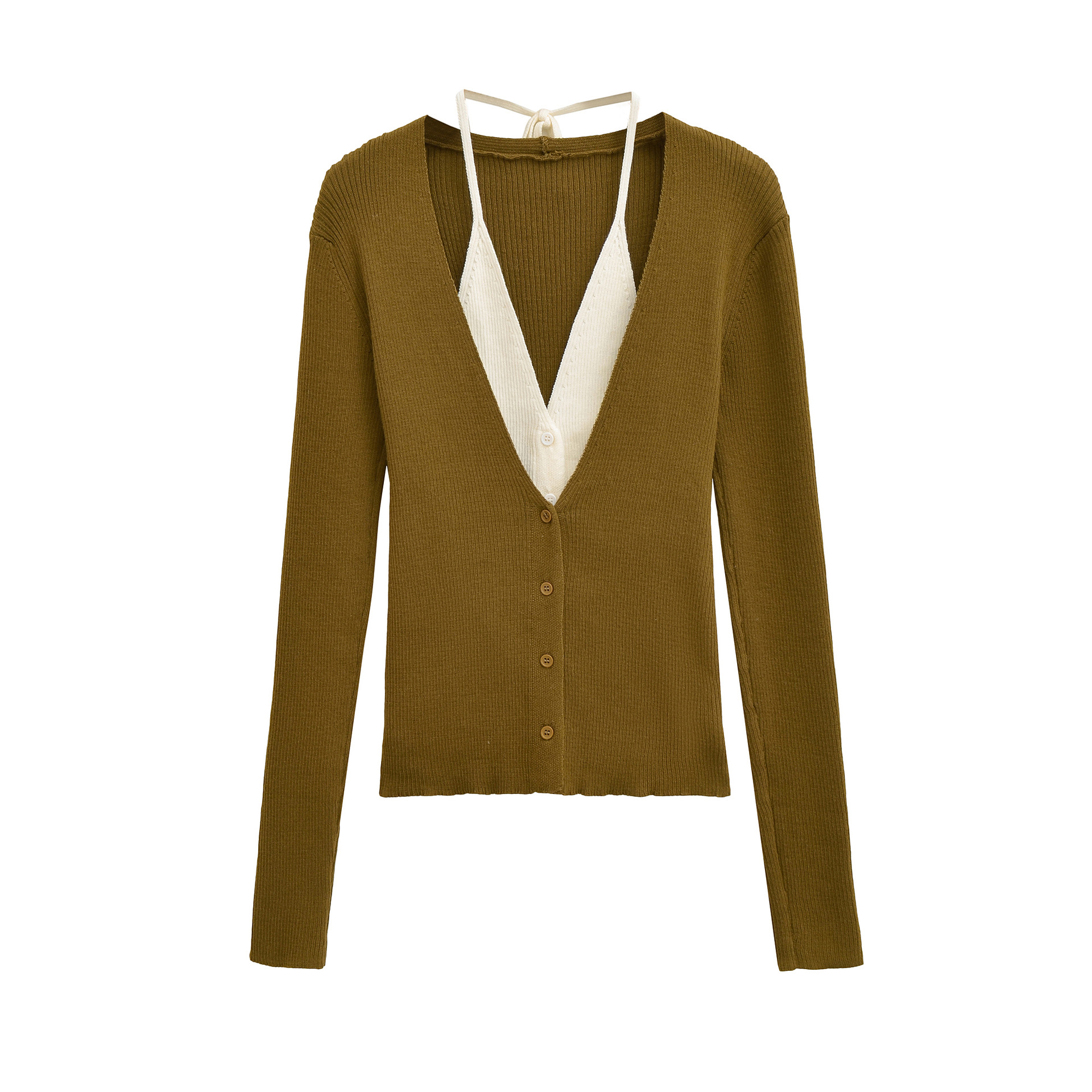 25101-European and American Style Sexy Fashionable V Neck Knitwear for Women 2025 New Sexy Slim Lace-Up Knitwear Cardigan