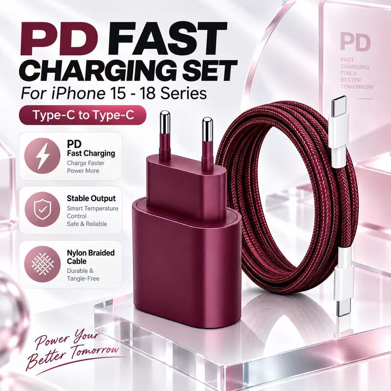 Suitable for Apple 18 Pro Max, European and American standard 20W phone charger, PD fast charging, Type-C, wine red Suitable for Apple 18 Pro Max, European and American standard 20W phone charger, PD fast charging, Type-C, wine red