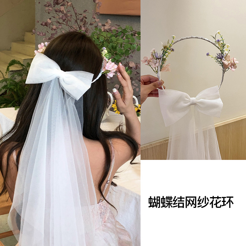 超仙丝带编发花环头纱新娘发箍出游拍照发卡成人头箍气质甜美发饰