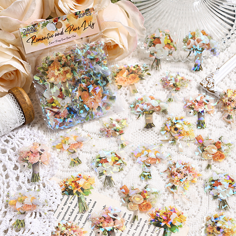 Amor a cuatro pegatinas transparentes impermeables para mascotas bolsas dichas conchas láser pegatinas de flores para diarios desnudos