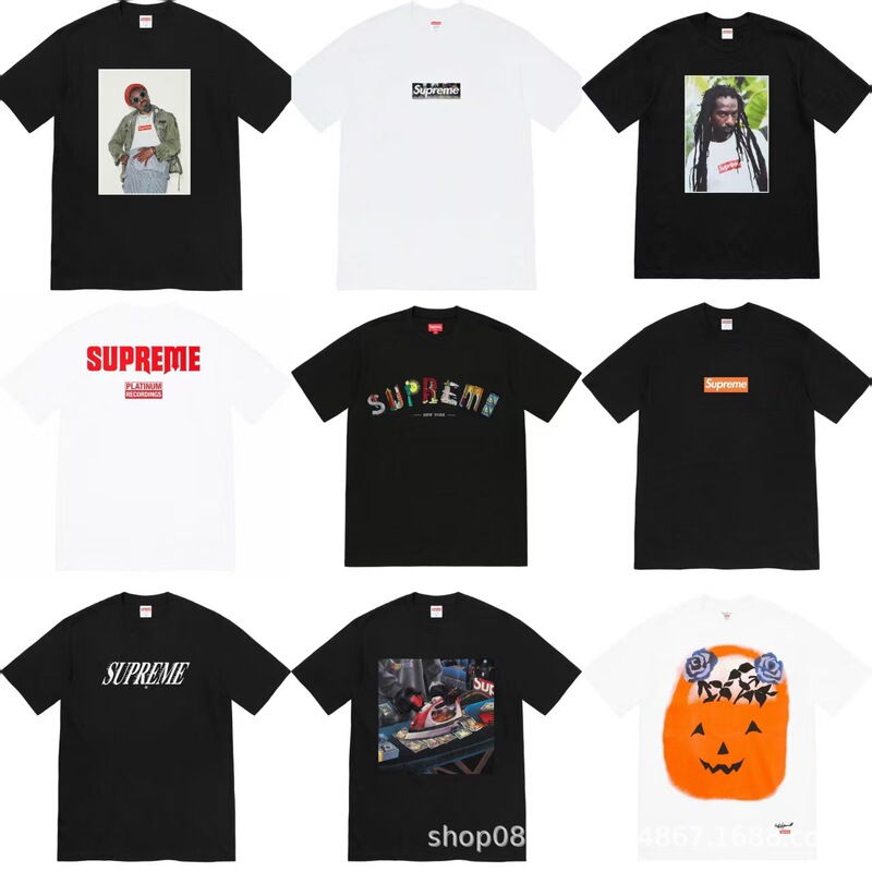 24Ss Records American Retro High Street Short-Sleeved T-Shirt American Trendy Ins Tops for Men and Women Patchwork Tee