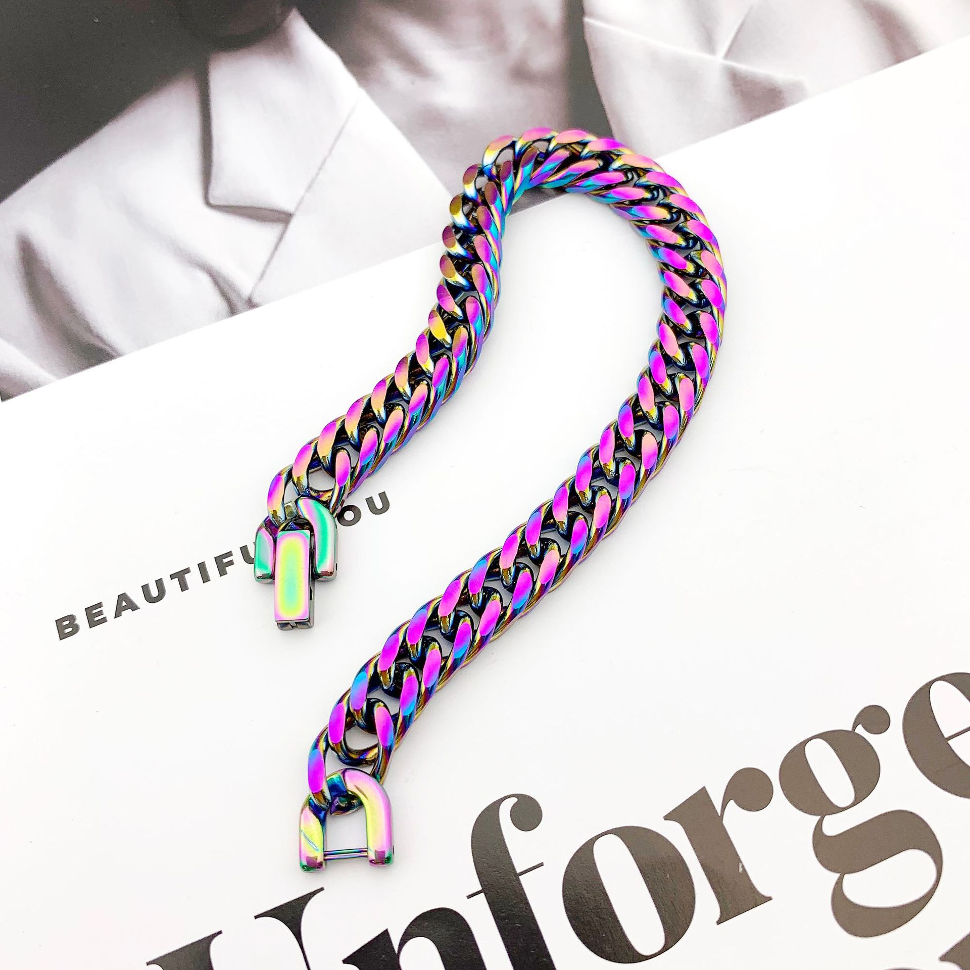 40g Weight Bracelets Classification Titanium Steel Chain Material Cuban Link Chain Curb Chain Chain Type 1 Piece Quantity Daily Occasion Titanium Steel Material Geometric Pattern All Seasons Season Men's Gender Hip-Hop Style Hip-Hop Geometric Titanium Steel Men's Bracelets Men's Chain Bracelets 2
