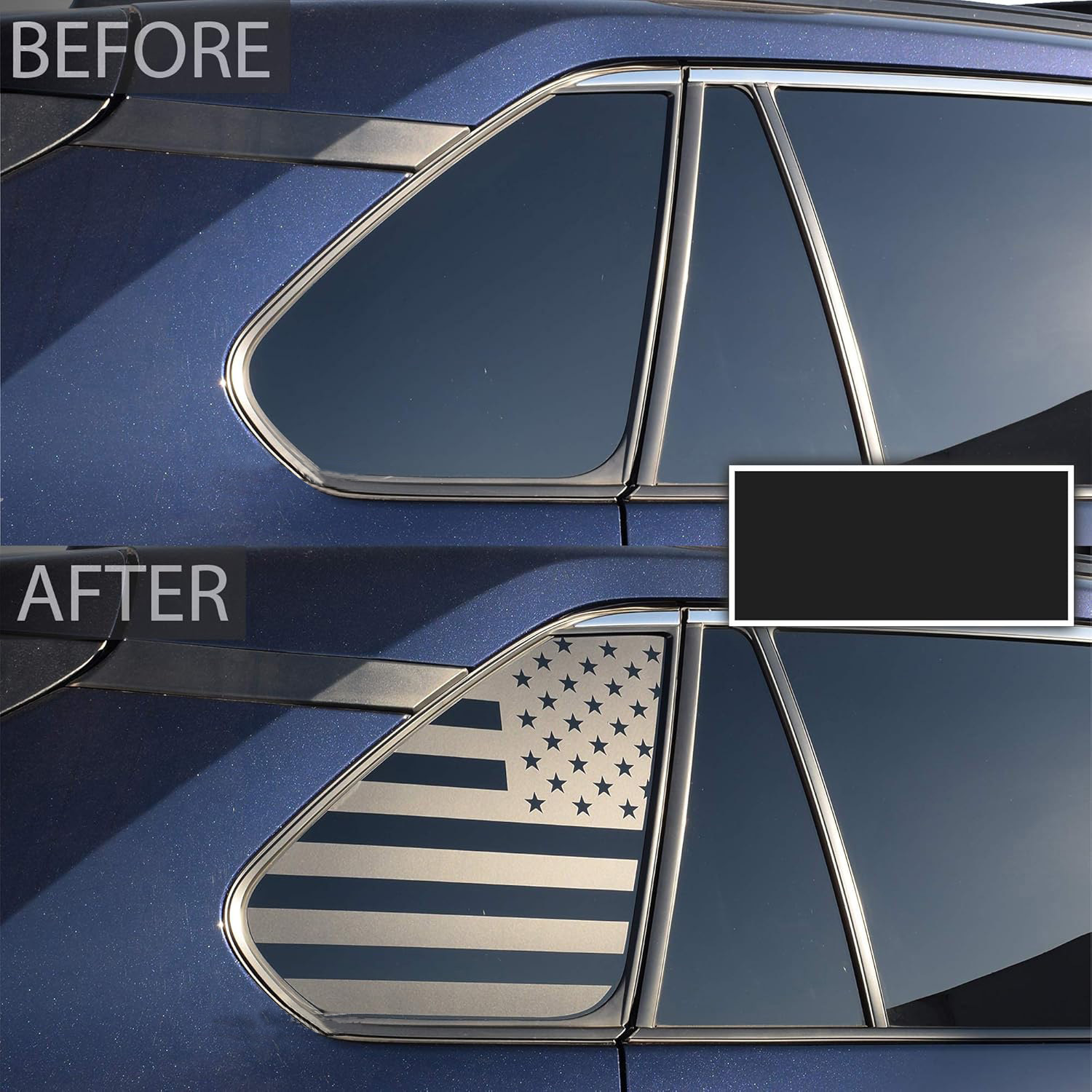 Aplicable Toyota Rav4 2019 - 2023 Precortado Bandera de los Estados Unidos Ventana trasera lateral de vidrio decal Negro mate