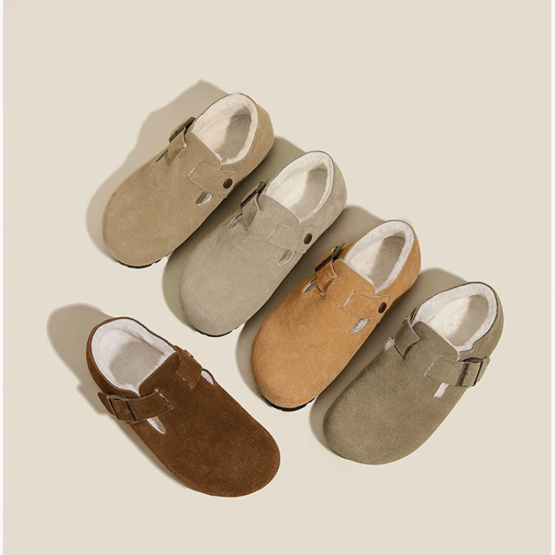 Коровья кожа ~ Плюшевые туфли Bucken для женщин три счастлива осенью и зимой теплые хлопчатобумажные туфли на толстой подошве