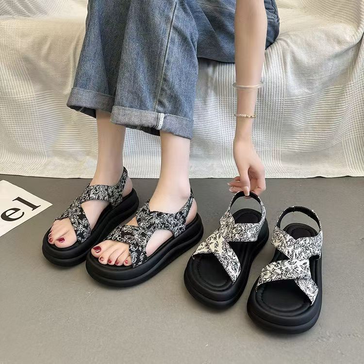 PLOVER sandalias de verano para mujeres con zapatos de muffin de alta calidad de suela gruesa, moda nacional, nuevos zapatos romanos de red china