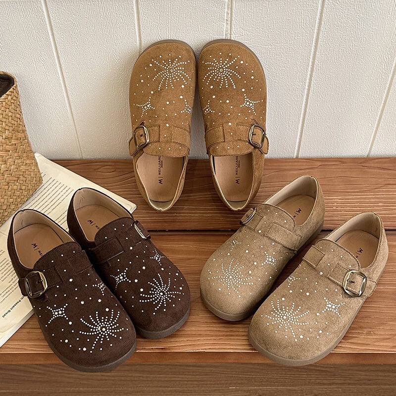 Lazy shoes, thick-soled mules, new fashion 2026 women's slip-on shoes with rhinestones, autumn belt buckle, college style Lazy shoes, thick-soled mules, new fashion 2026 women's slip-on shoes with rhinestones, autumn belt buckle, college style