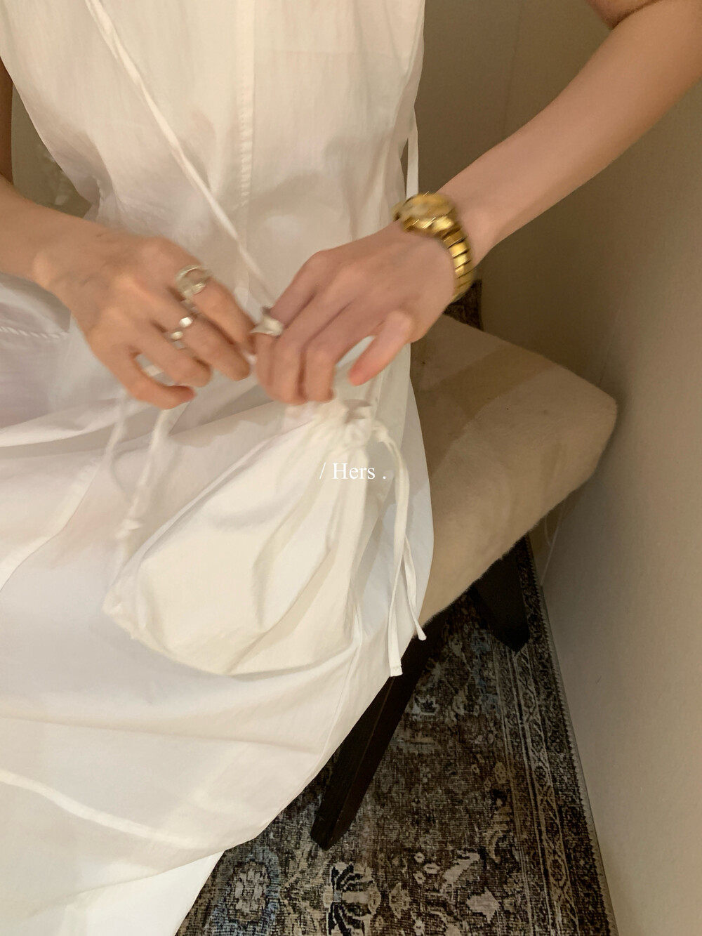 Đầm maxi nữ thắt eo không tay phong cách Pháp tối giản — Cam trần, màu trắng chi tiết 18