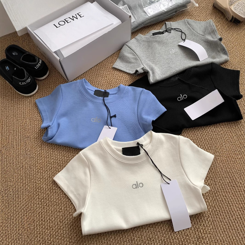 2025Alo Spring and Summer New Letter Printed Short-Sleeved T-Shirt Women's Slim Design Niche Fashion Versatile Top