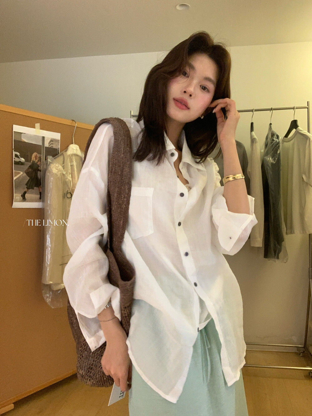 Áo sơ mi nữ linen tay dài cổ bẻ phong cách thư giãn — Xanh đen, xanh lam, Màu cà phê, màu hồng chi tiết 22