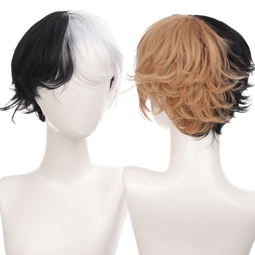 Cross-border European and American wig men's cos two-dimensional short curly hair hood high-temperature silk chemical fiber hair men's wig