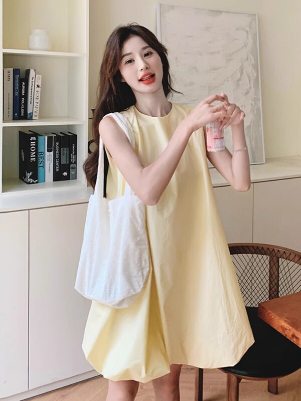 Yellow Dopamine Crewneck Flower Bud Dress Women's Summer New Loose Niche Design Sweet Age-reducing Sleeveless dress Yellow Dopamine Crewneck Flower Bud Dress Women's Summer New Loose Niche Design Sweet Age-reducing Sleeveless dress