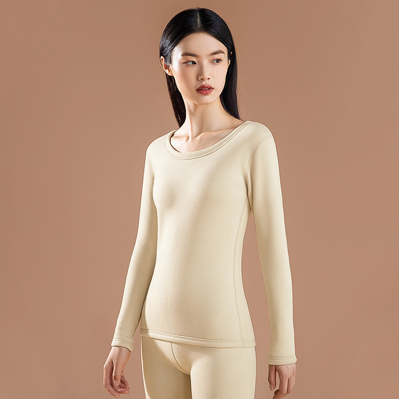 Traje de ropa interior térmica de terciopelo forro polar engrosado superior de las mujeres apretado camisa de fondo Otoño e Invierno ropa interior ropa de otoño pantalones largos mujeres