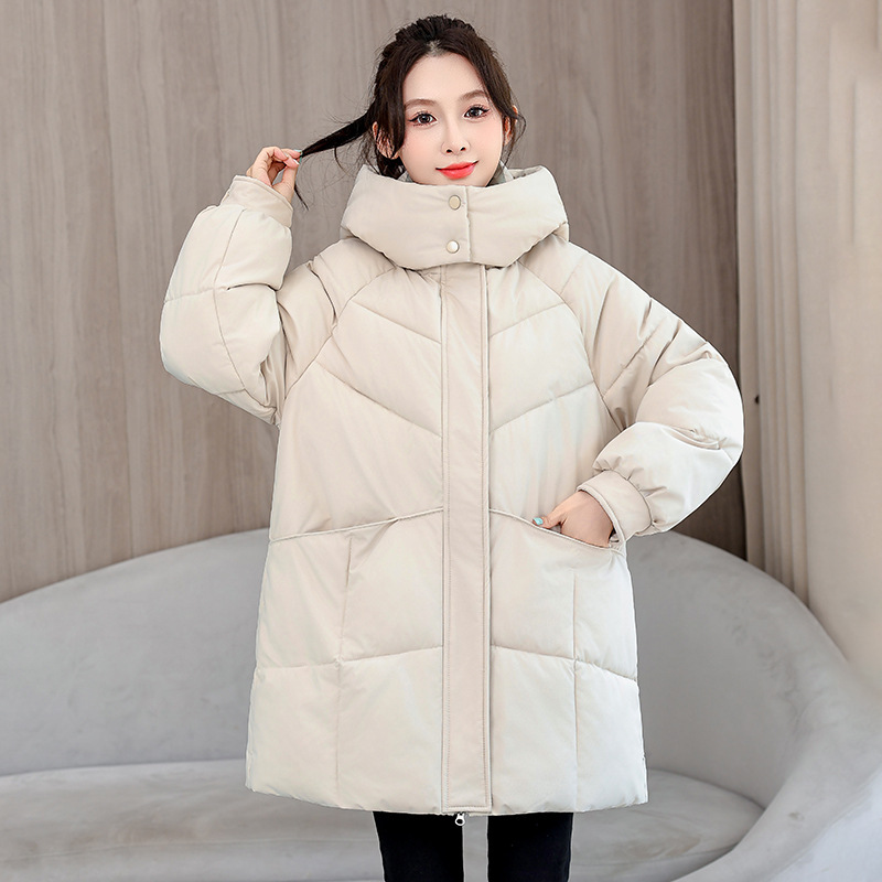 2025 nuevo algodón encapuchado mujer otoño invierno grueso calentamiento pan chaqueta de algodón largo chaqueta de invierno