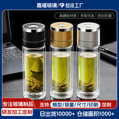 一键开盖玻璃杯双层茶水分离男士车载保温杯一键按压便携茶杯新款