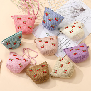 Woven Bags Suitable for Summer, Cute Girls' Beach Flower Straw Bags, Kidsren's Cross-Body Bags with Skirts