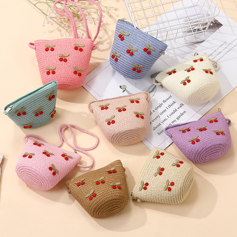 Woven Bags Suitable for Summer, Cute Girls' Beach Flower Straw Bags, Kidsren's Cross-Body Bags with Skirts