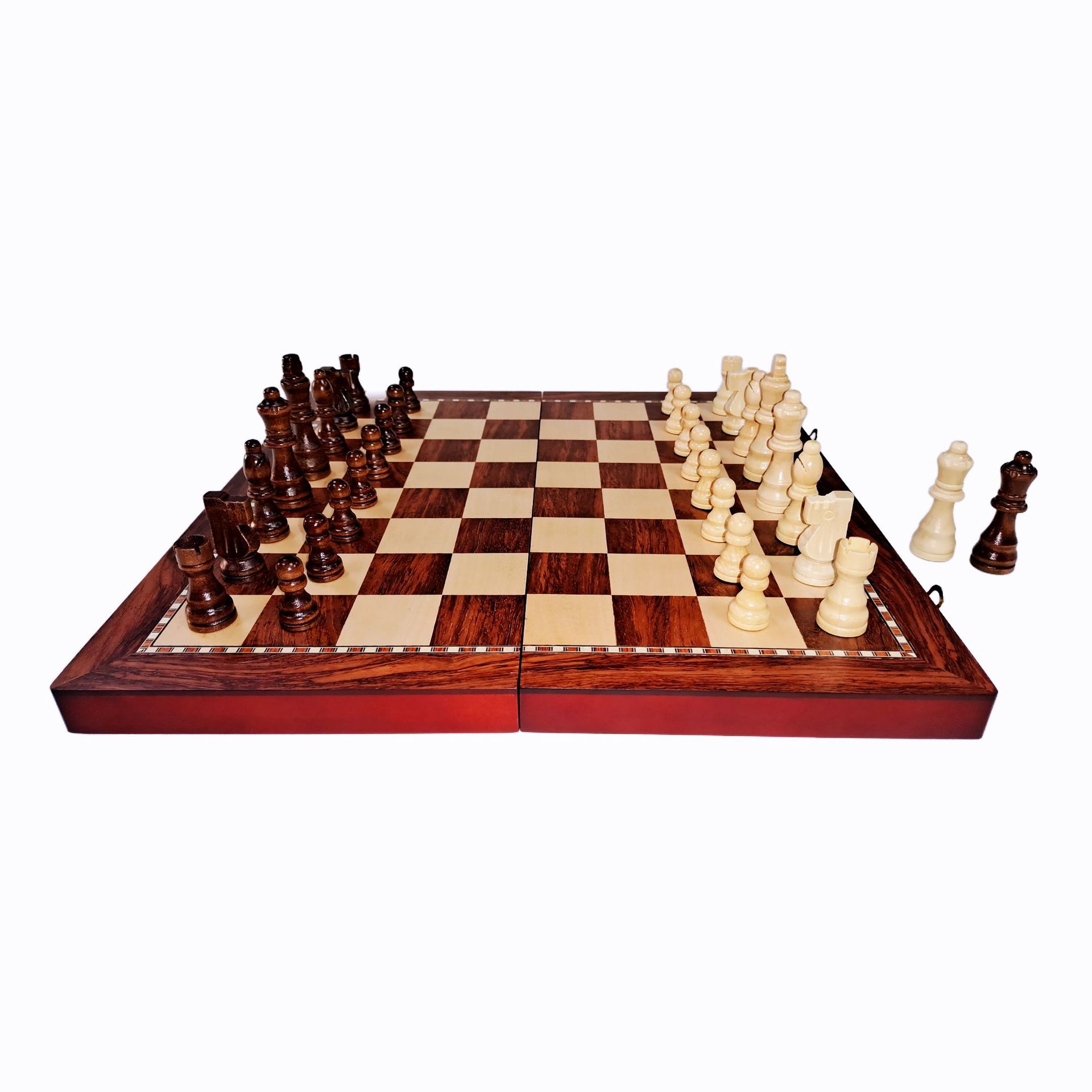 Fábrica directa de madera ajedrez plegable tablero de ajedrez con piezas magnéticas de ajedrez backgammon