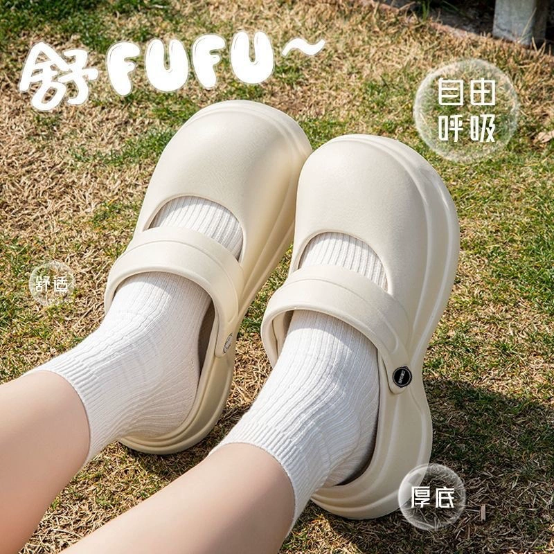 Летние девчачьи тапочки Мэри Джейн для верхней одежды, домашние тапочки из ЭВА на толстой подошве, пляжная обувь Baotou