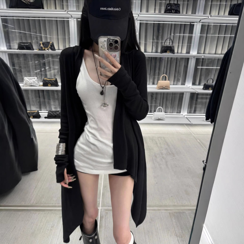 021Oe Paper-Thin Irregular Hem Knit Sweater, Stylish Dark Cardigan, Casual Sun-Protective Simple Long-Sleeve Jacket 021Oe Paper-Thin Irregular Hem Knit Sweater, Stylish Dark Cardigan, Casual Sun-Protective Simple Long-Sleeve Jacket