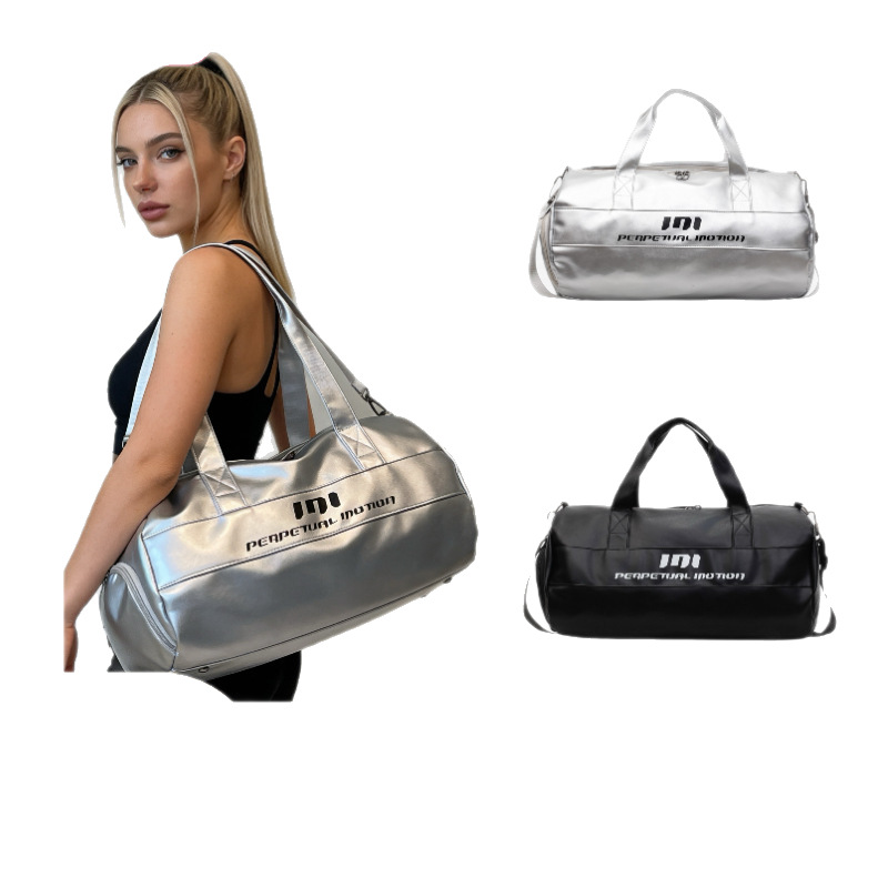 Large Capacity Dry-Wet Separate Gym Bag, Short Trip Travel Bag with Independent Shoe Compartment, PU Leather Handheld Crossbody Sports Storage Bag - Thumbnail 5