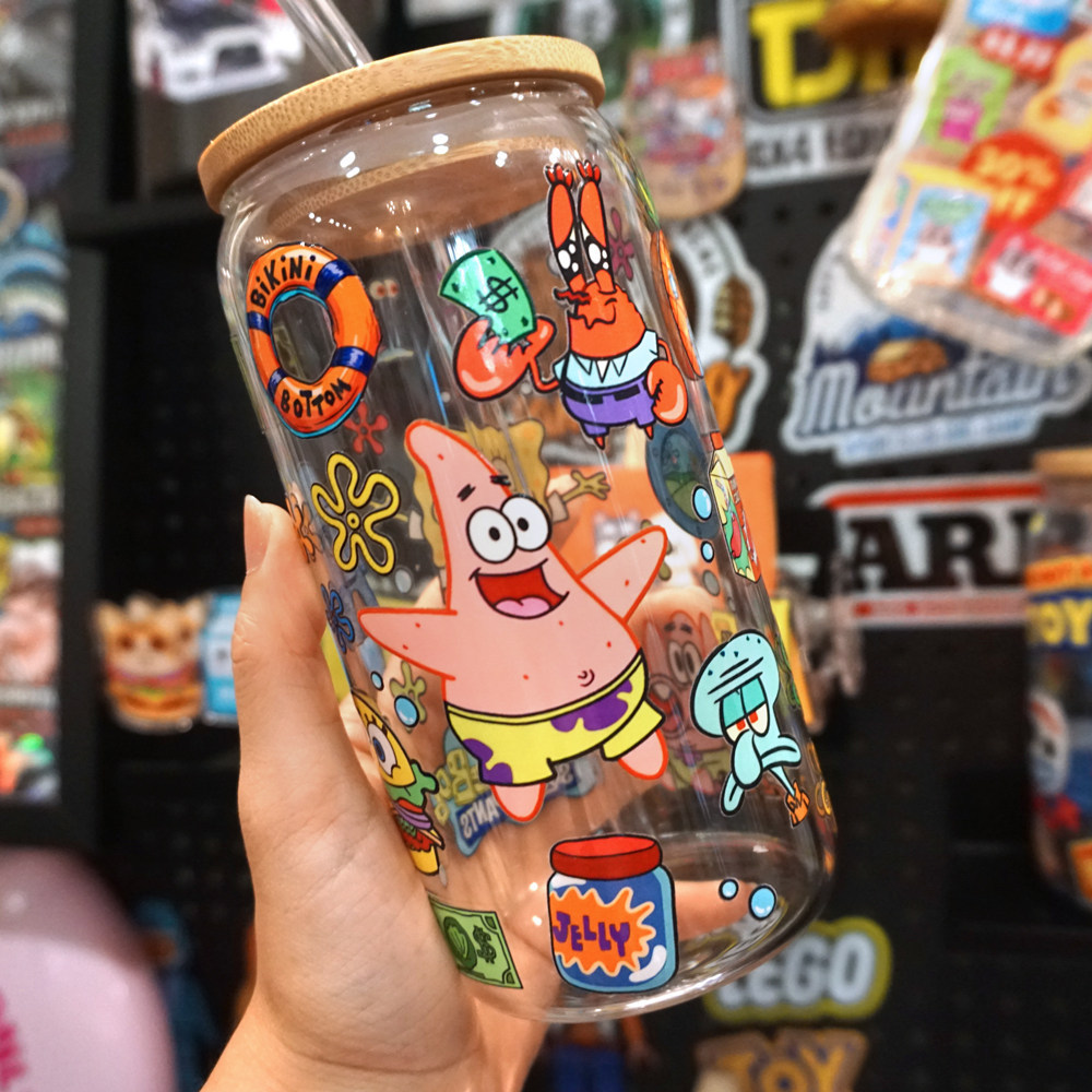 Linda pegatina de vaso de agua de Bob Esponja impermeable facción Big Star cangrejo dueño de hervidor de agua pegatina en relieve modelo q