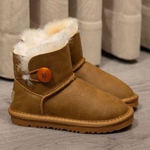 3352皮毛一体儿童雪地靴亲子靴低帮矮靴防水防污防滑真皮童鞋童靴