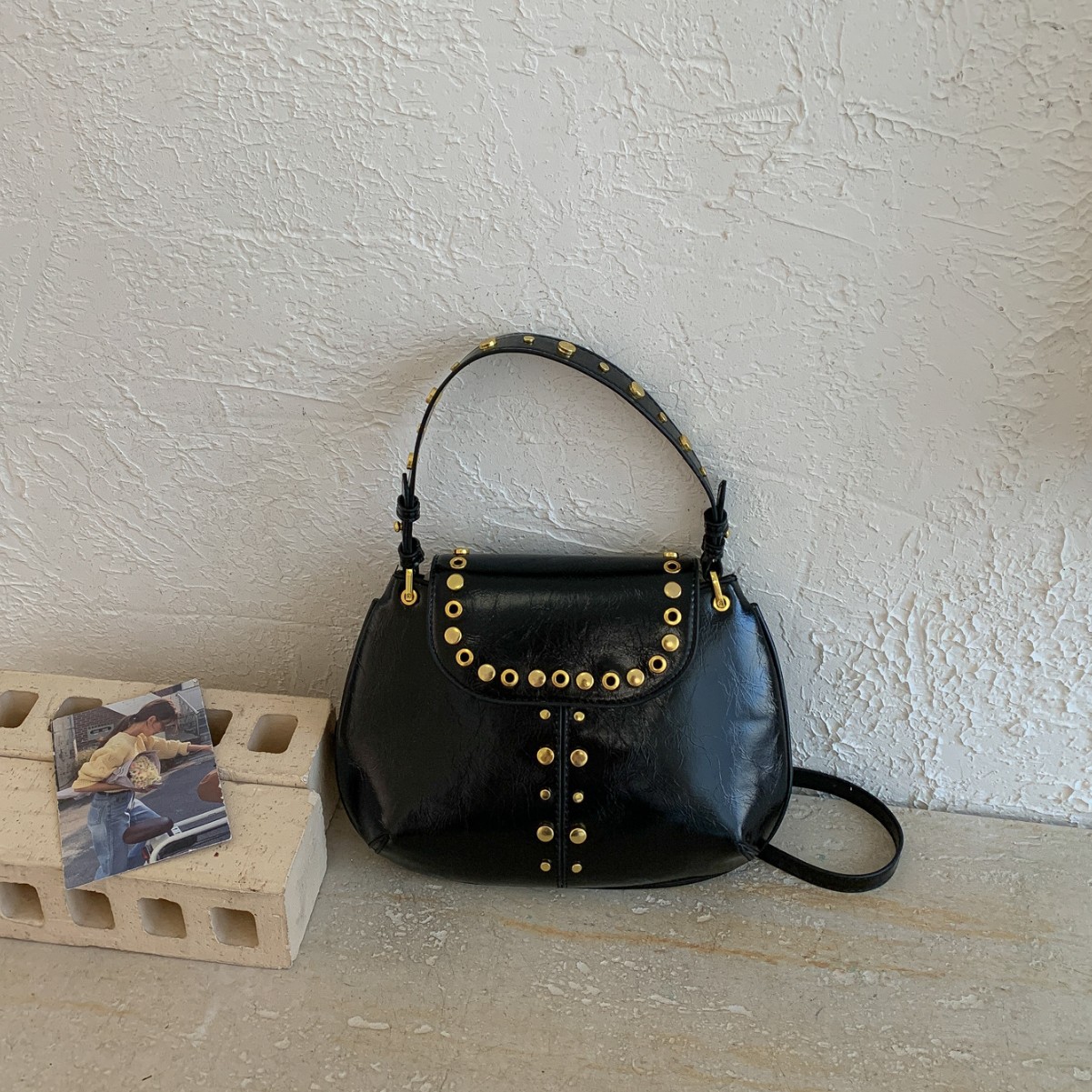Elegante retro francés bolso de remaches estilo punk diario estilo callejero bolsa de silla de moda viaje mochila de hombro