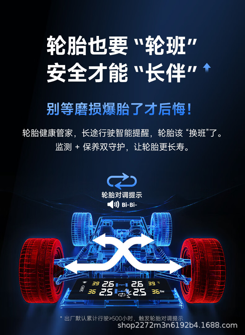 Iron General X3 flagship tire pressure monitor, wireless solar-powered, with built-in and external universal smart tire temperature and pressure monitoring