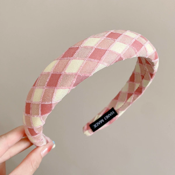 7#pink wide side grid hair hoop